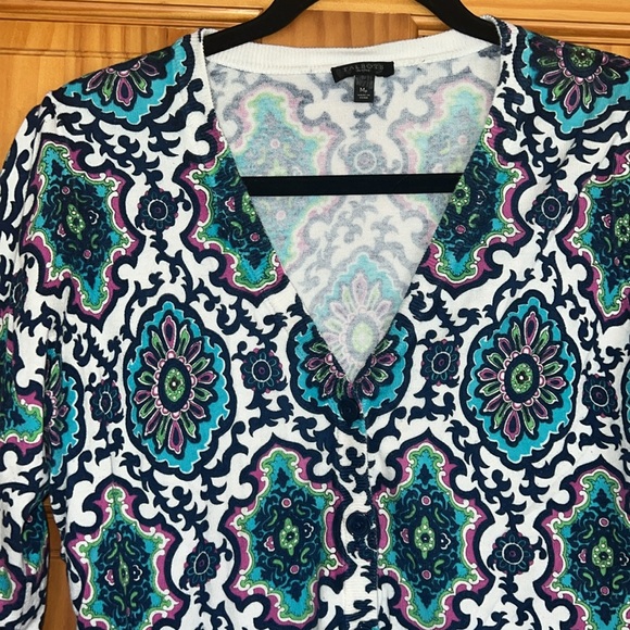 Talbots Medium Petite Patterned Cotton and Rayon Cardigan - Picture 2 of 10